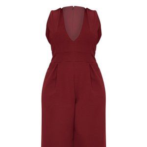 Plus Burgundy Plunge Wide Leg Jumpsuit